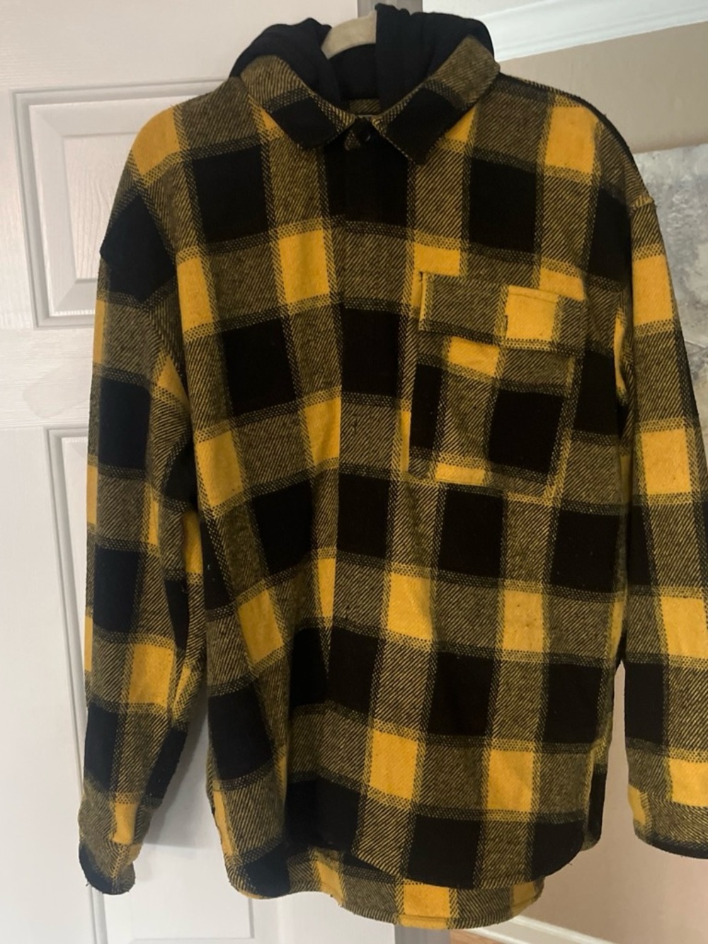 Forever 21 Black and Yellow Plaid Hooded Shirt Jacket